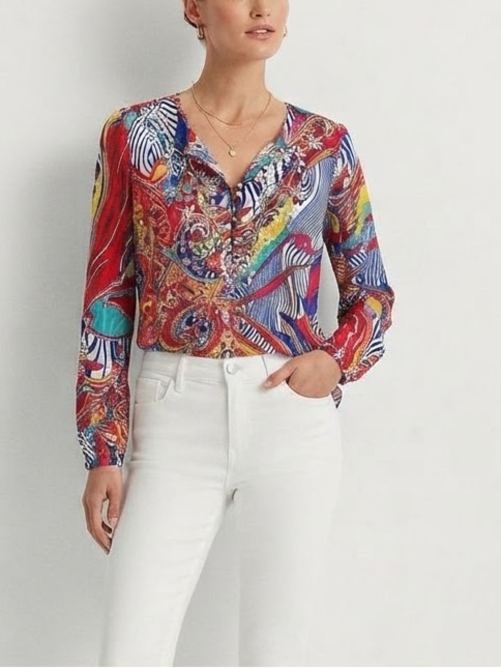 Lucky Brand Paisley Print Tunic in Red & Blue Size Medium